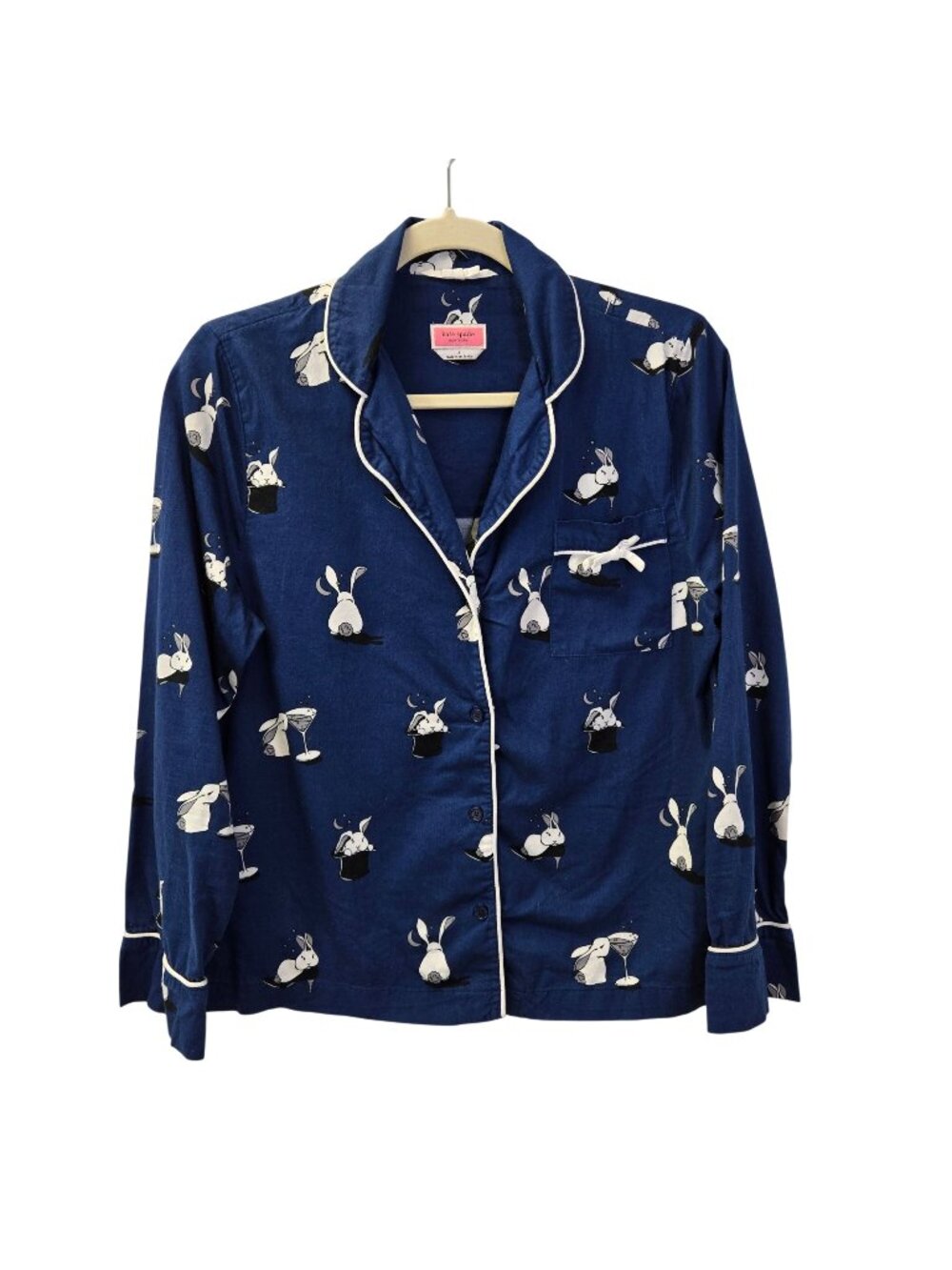 Kate Spade Bun Bun Bunny Magic Hat Martini Navy Blue Pajama Top Size Small